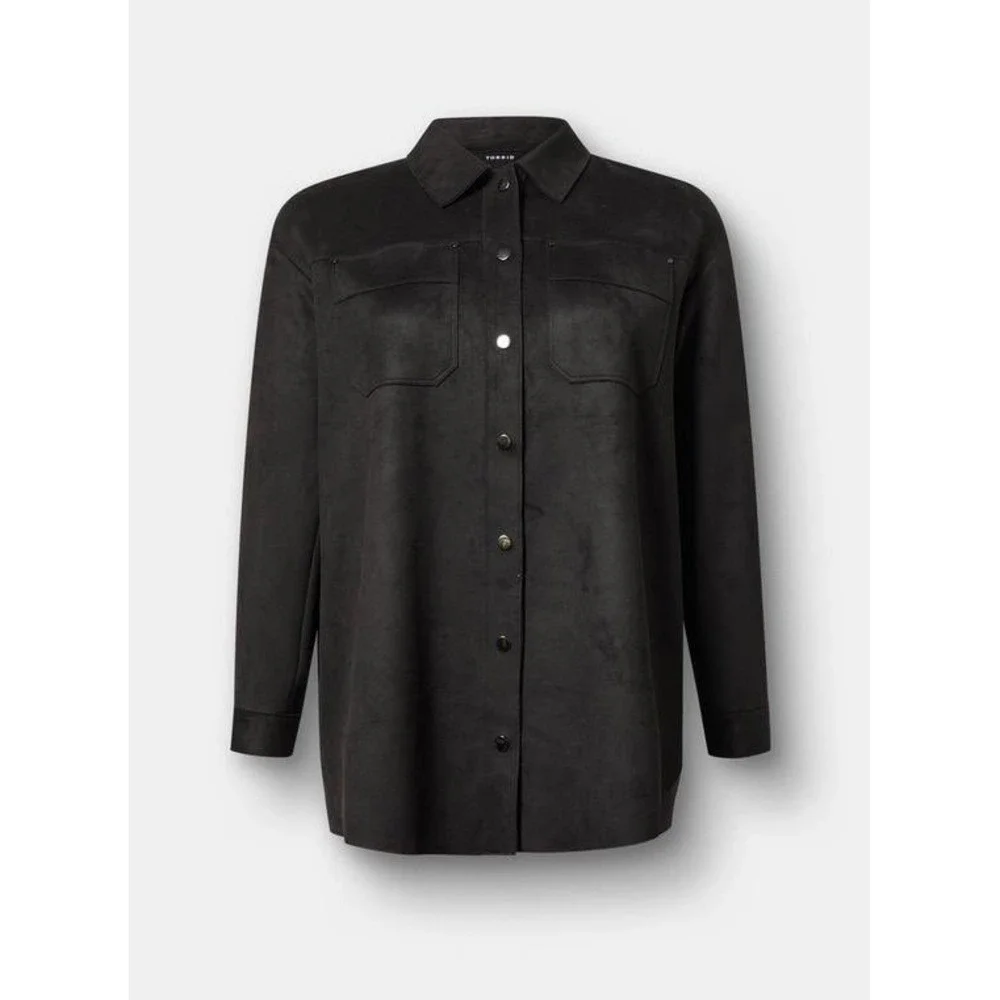 Torrid Women's 4X Deep Black Faux Suede Shacket Shirt Jacket Cowgirl Outerwear - Picture 2 of 7